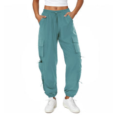 Copyleaf womens parachute cargo pants lake blue front view ideal for hiking and daily wear
