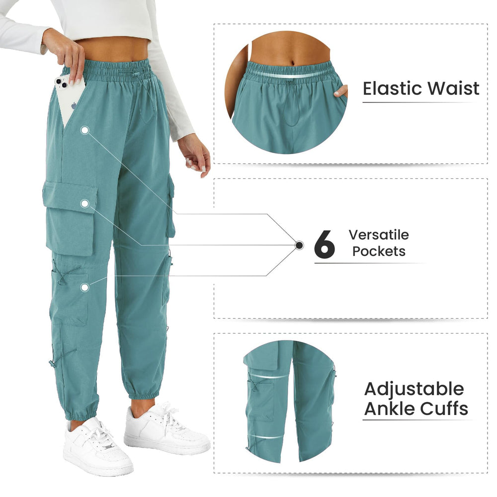 Copyleaf womens parachute cargo pants lake blue water-resistant coating keeps you dry