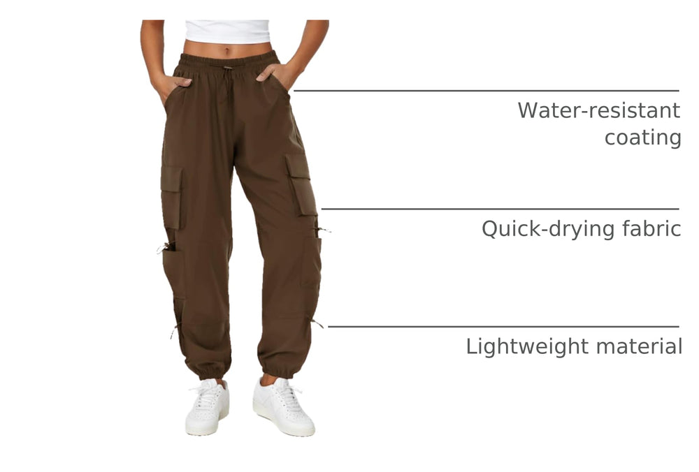 COPYLEAF women's parachute cargo pants are made with lightweight fabric for all-day comfort.