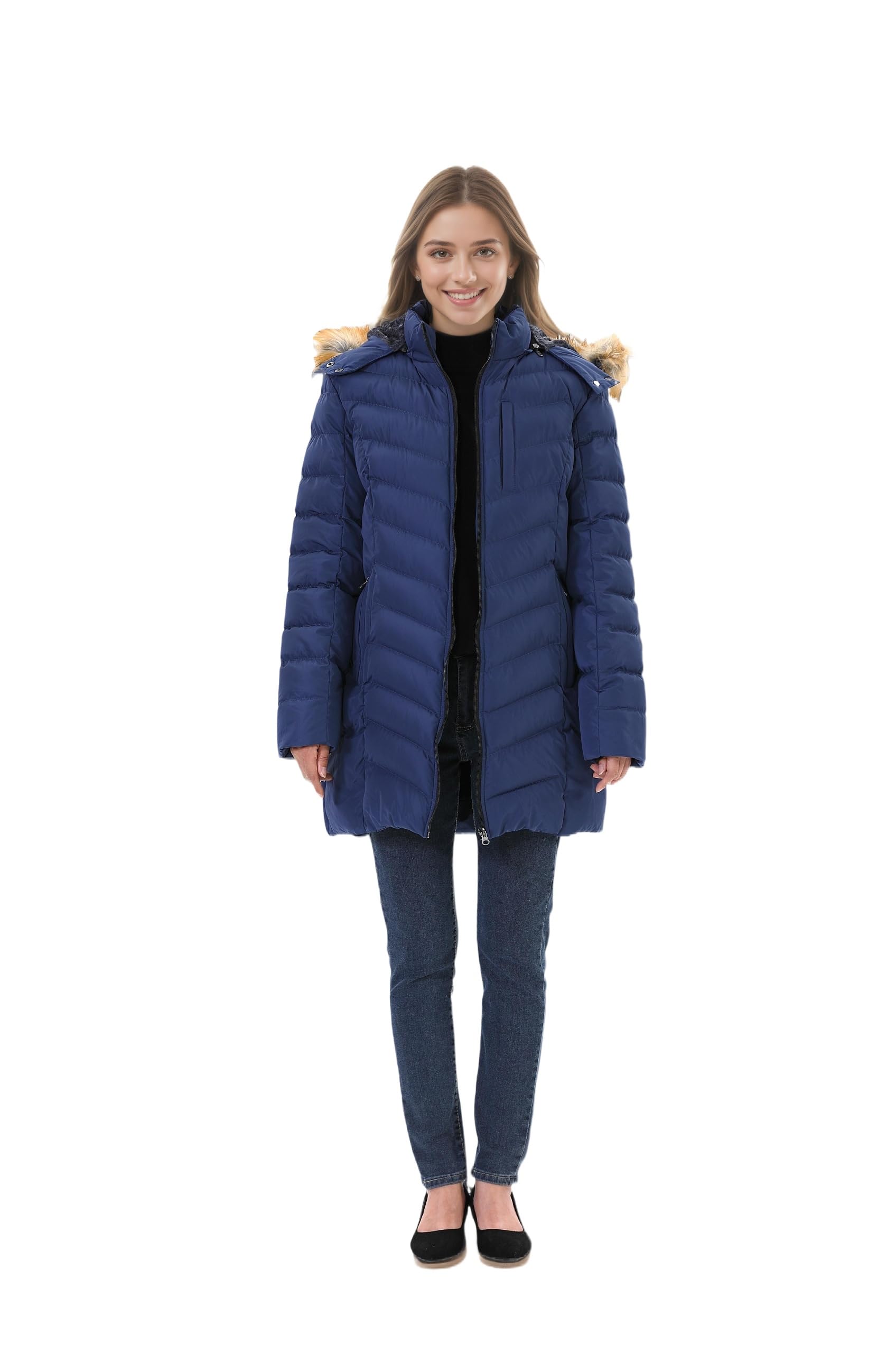 CorBuyit women's winter puffer jacket back view hints at full-coverage warmth for cold commutes.