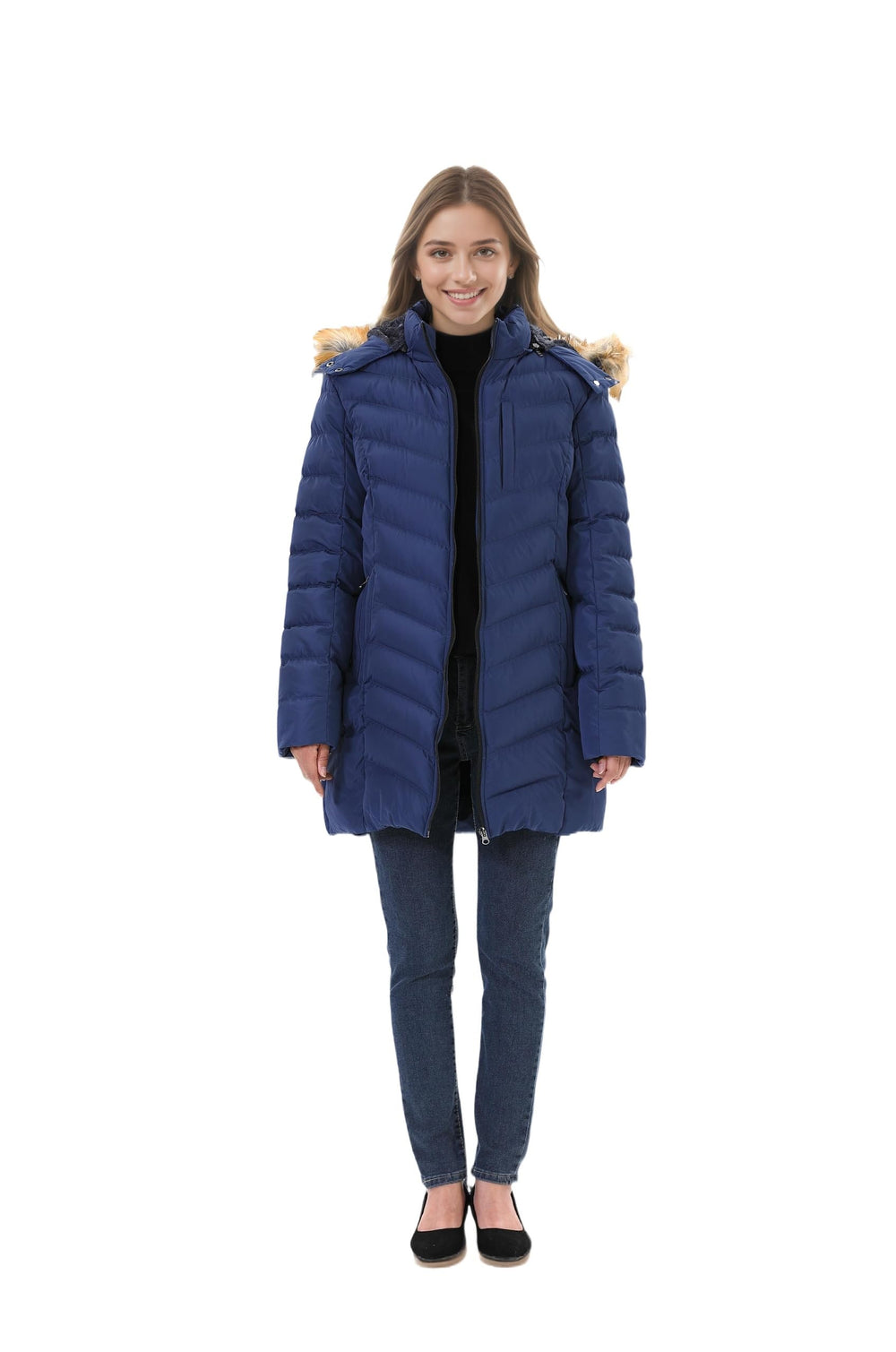 CorBuyit women's winter puffer jacket back view hints at full-coverage warmth for cold commutes.
