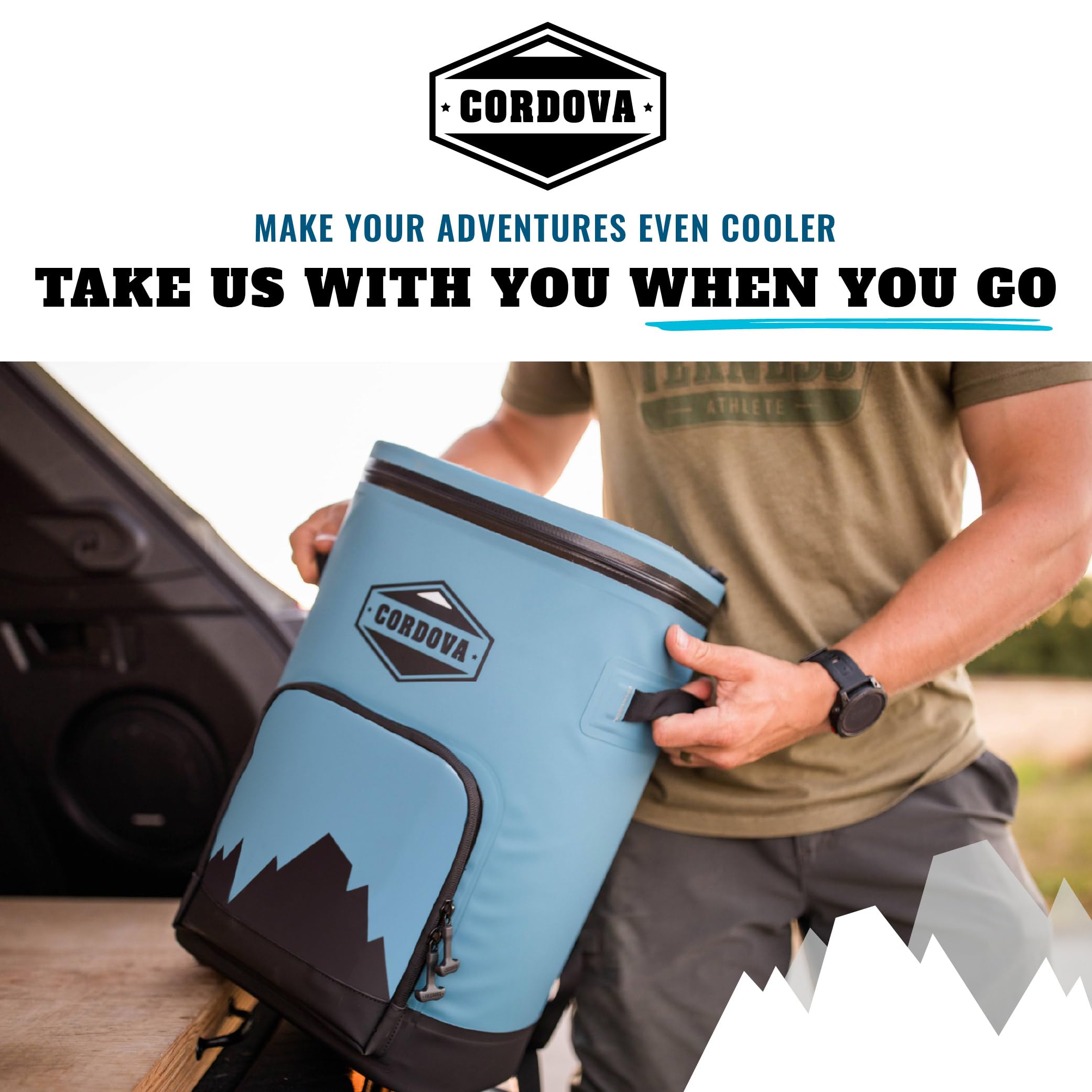Cordova Outdoors Backcountry Class soft cooler with comfortable shoulder straps for hiking.
