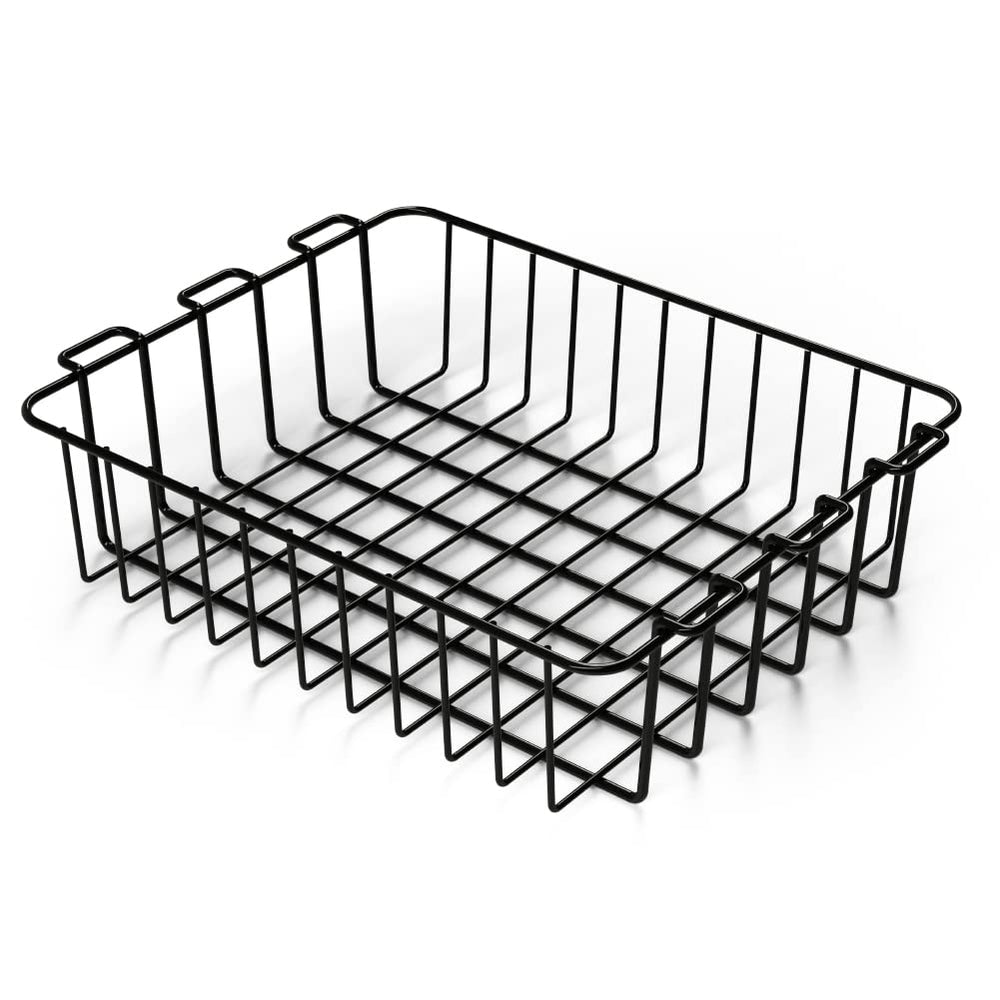 Cordova Outdoors Basecamp Class Wire Basket front view in black showing durable steel construction for campsite storage.