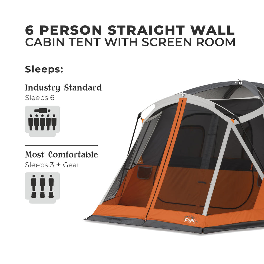 CORE 6-person cabin tent center height 72 inches for comfortable sleeping.