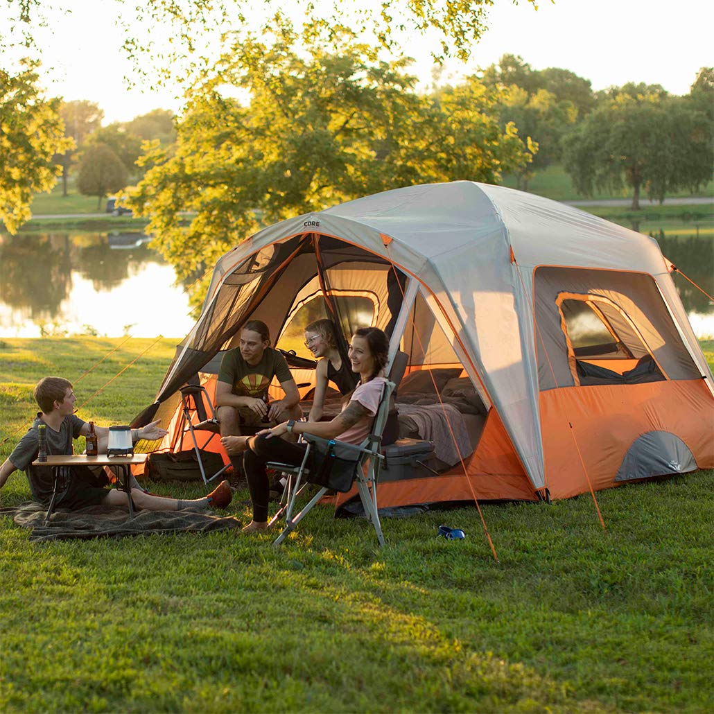 CORE 6-person cabin tent fits two queen beds for family car camping.