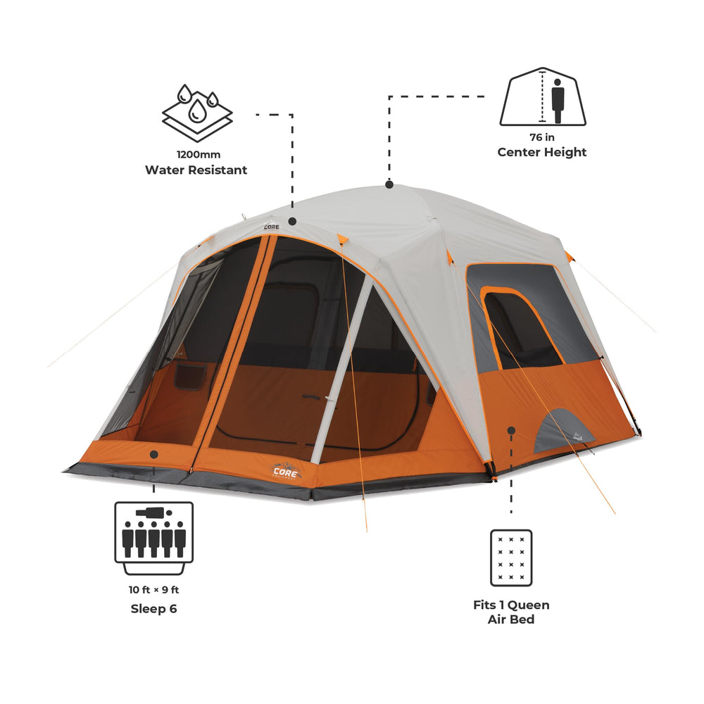 CORE 6-person cabin tent screen room ideal for outdoor lounging.