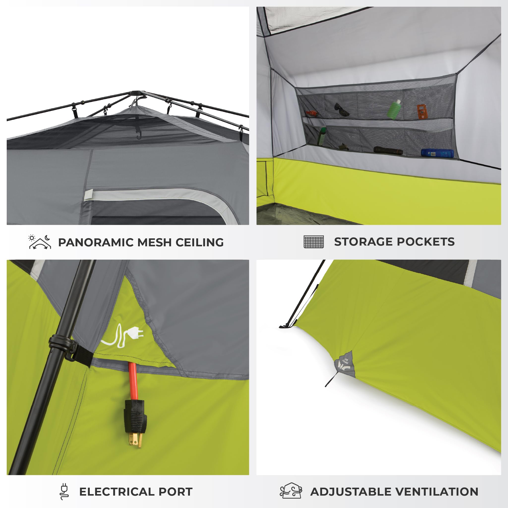 CORE 6-person instant cabin tent 11x9 floor space fits gear and people.