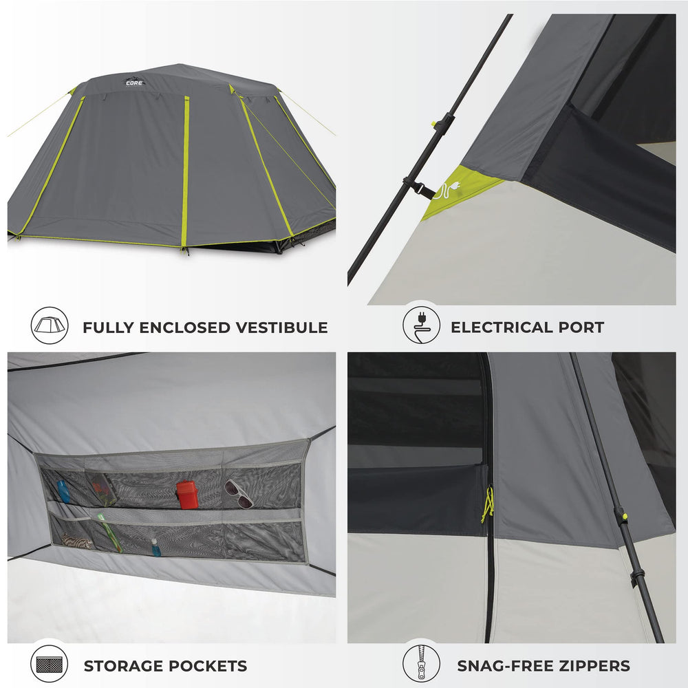 CORE 6-person instant cabin tent gear-loft demonstrates accessible storage above the floor.
