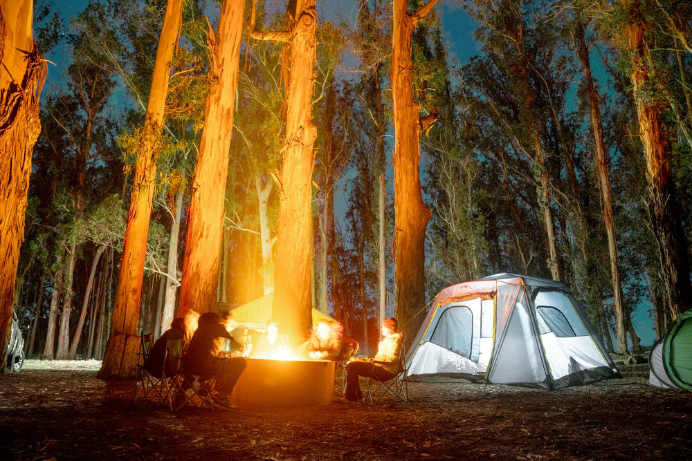 CORE 6-person instant cabin tent guylines-stakes illustrates enhanced stability in windy conditions.