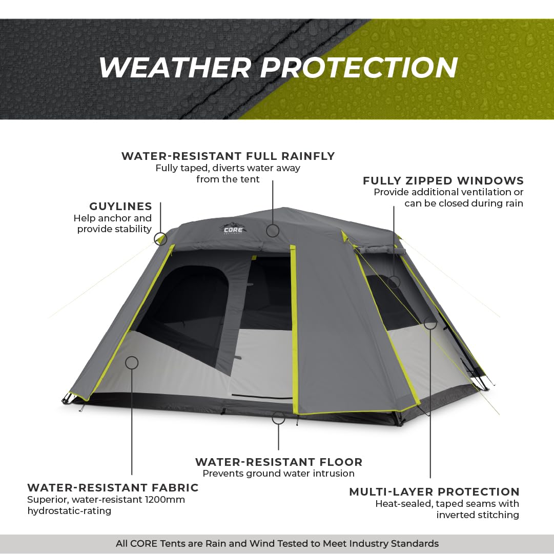 CORE 6-person instant cabin tent interior-organization reveals hanging organizer and gear loft.