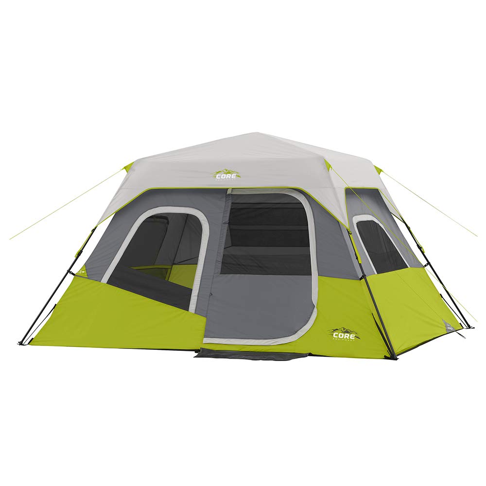 CORE 6-person instant cabin tent pop-up setup demonstrates fast family camping assembly.