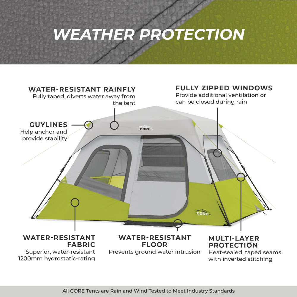 CORE 6-Person Instant Cabin Tent rainfly blocks rain and protects gear