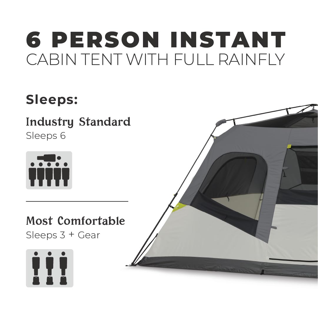 CORE 6-person instant cabin tent sleeping-area shows ample space for two queen beds.