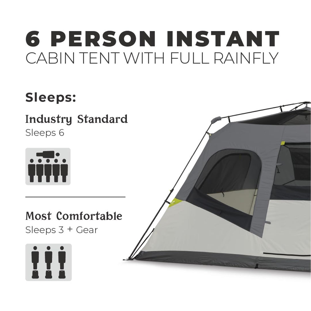 CORE 6-person instant cabin tent sleeping-area shows ample space for two queen beds.