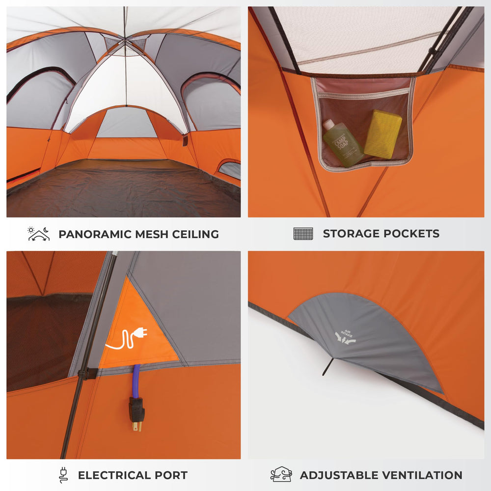 CORE 9 Person Extended Dome Tent gear loft with lantern hook for overhead storage.