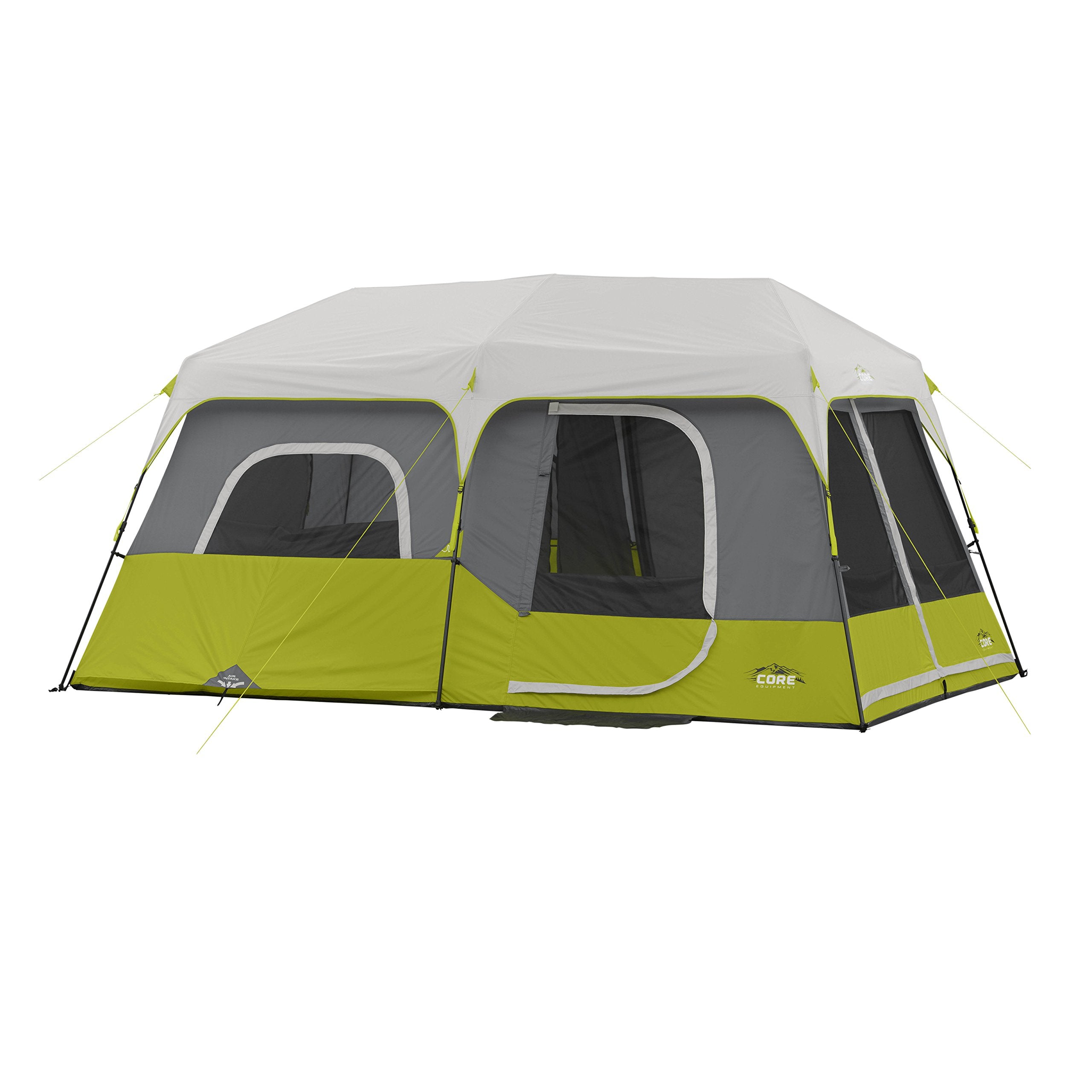 CORE 9-person instant cabin tent setup shows fast setup for family camping.