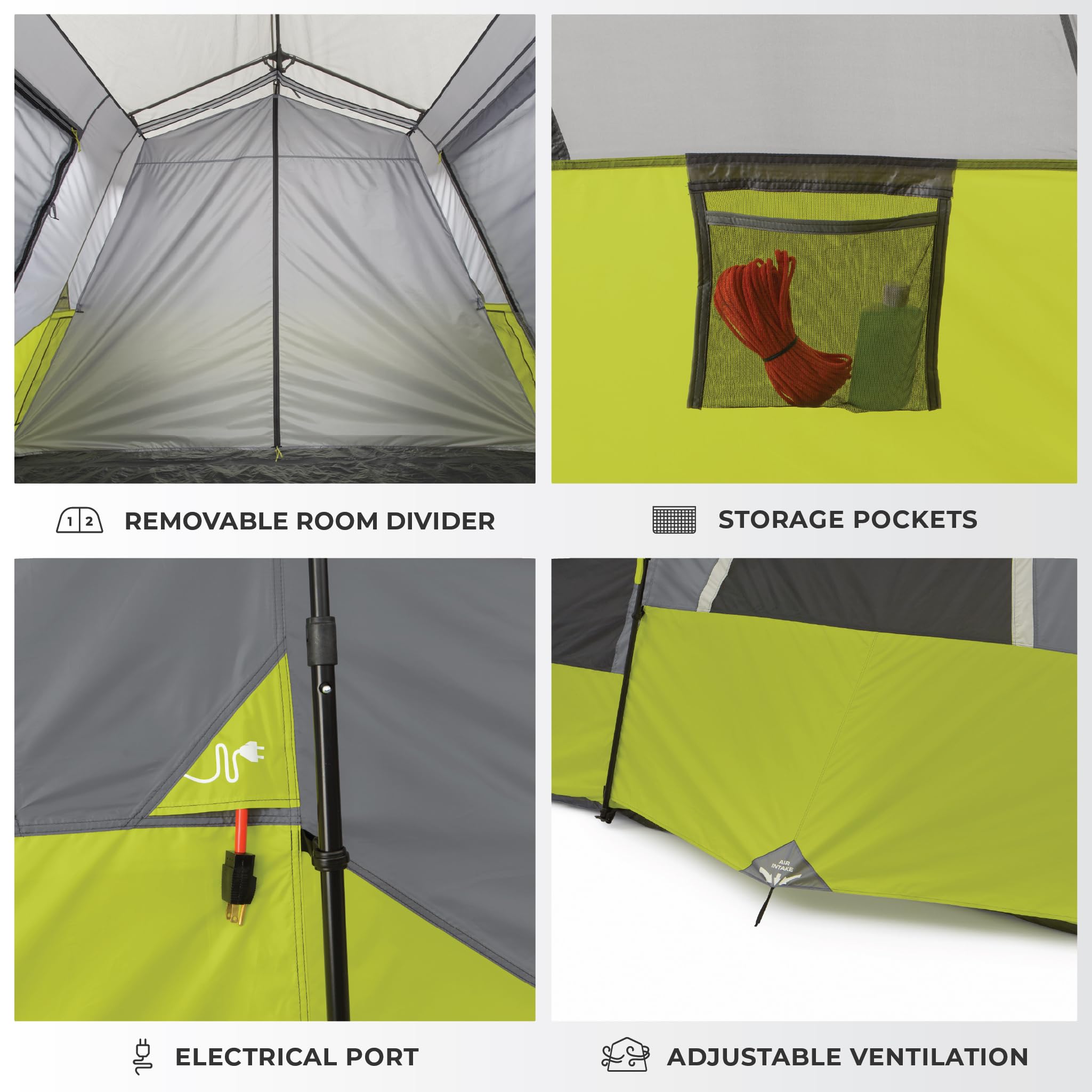 CORE cabin tent ground vents provide cooler air circulation.