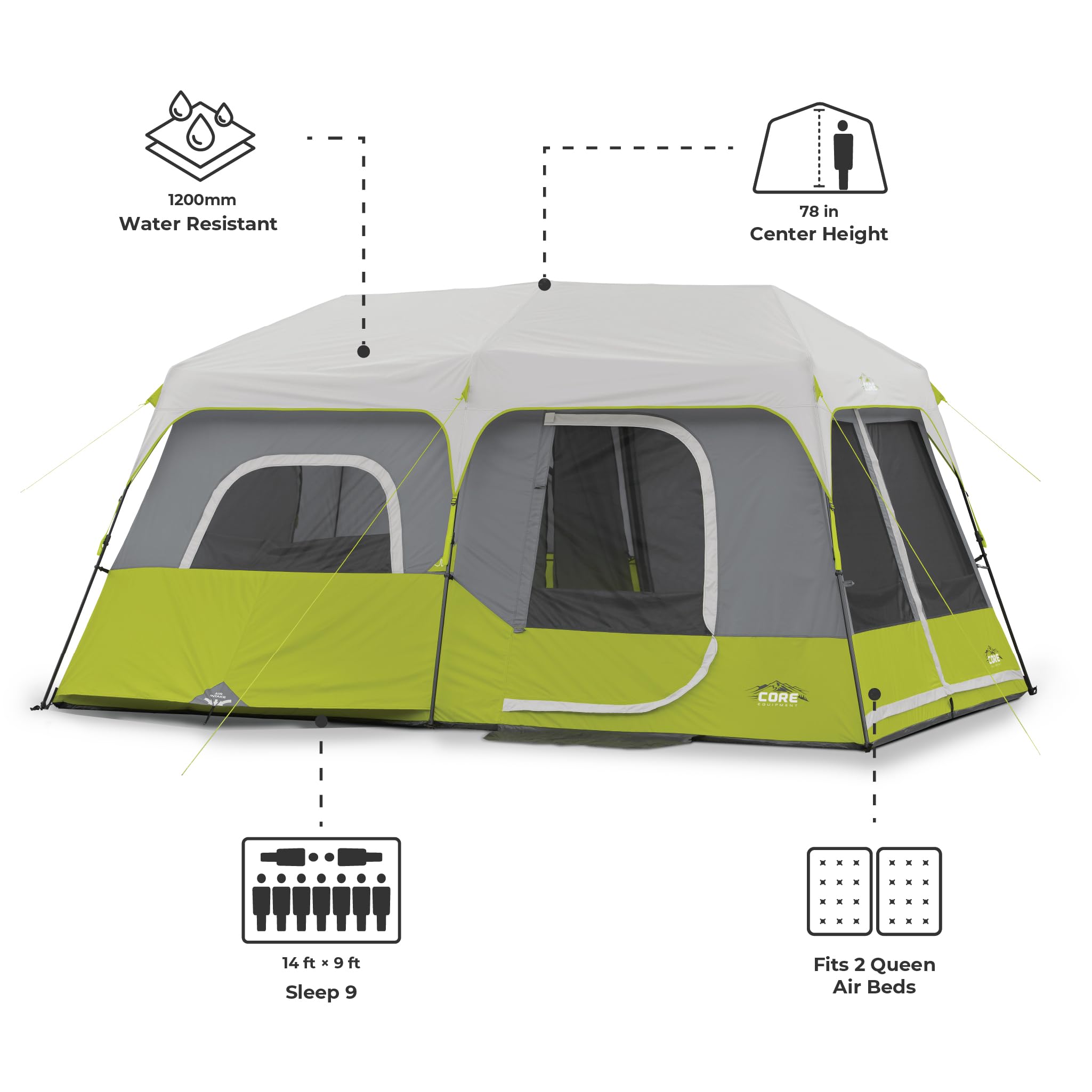 CORE cabin tent mesh ceiling ventilation supports airflow and reduces humidity.