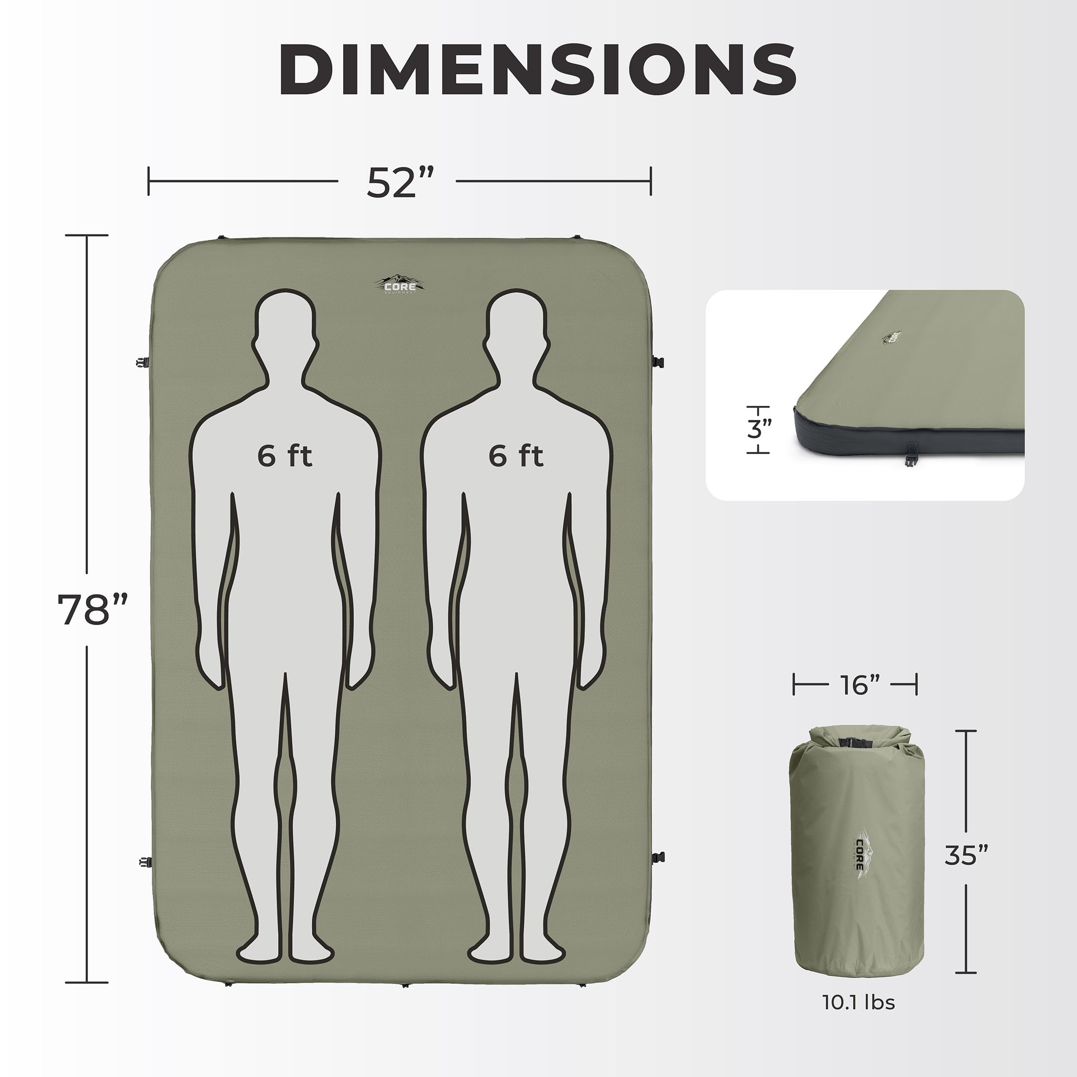 CORE Double Self Inflating Camping Bed features plush foam surface for supportive sleep.