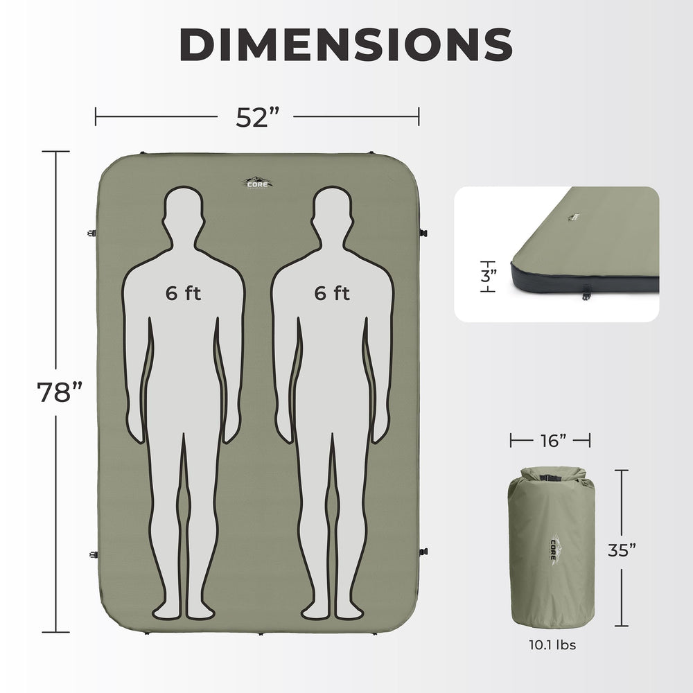 CORE Double Self Inflating Camping Bed features plush foam surface for supportive sleep.