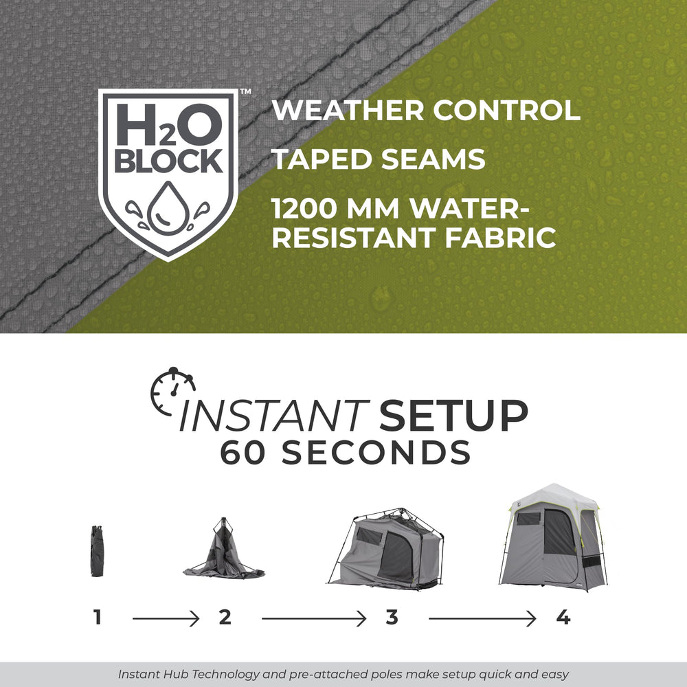 CORE shower tent changing room illustrates private dressing during outdoor trips.