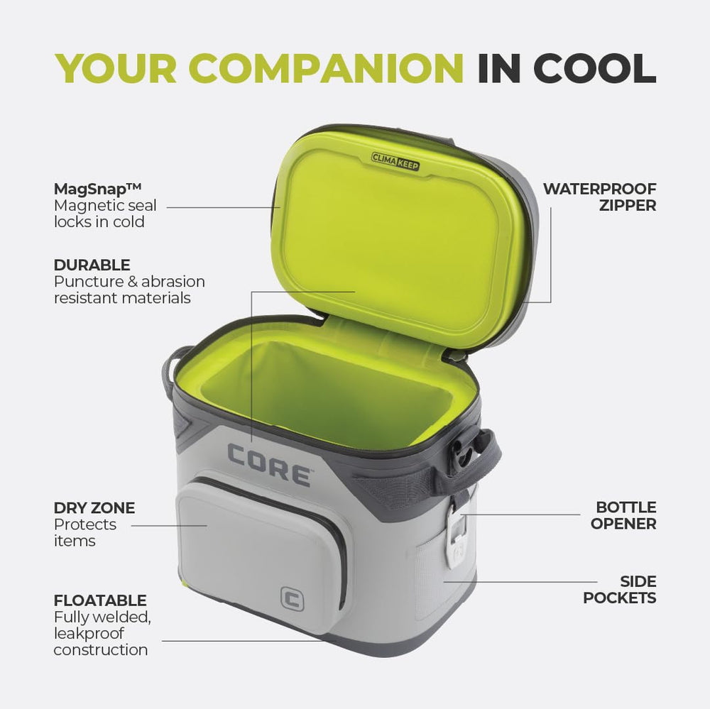 CORE multiple carry options layout supports camping, tailgates, and beach trips