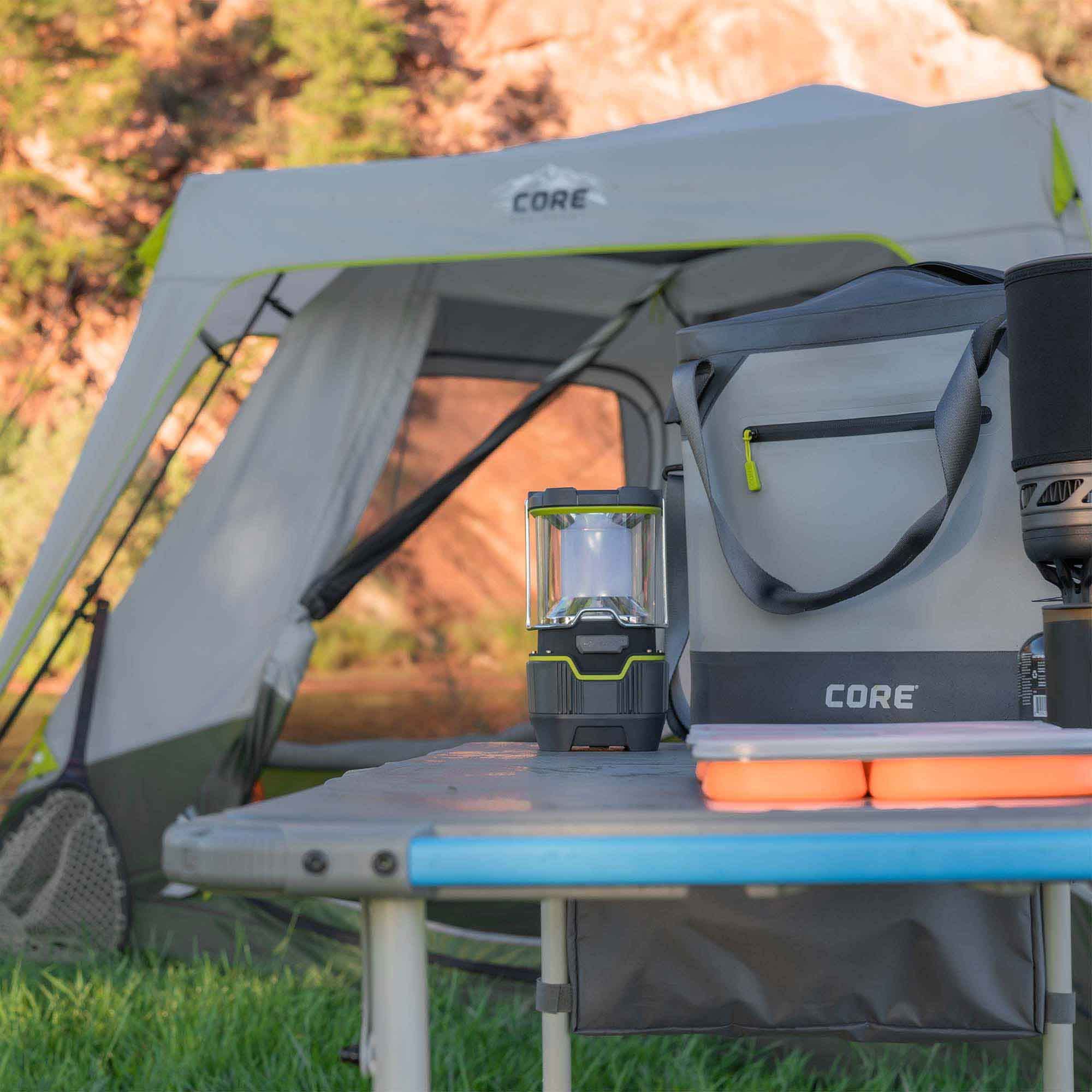 CORE Outdoor Camp Table swiveling paper towel holder and accessory bag