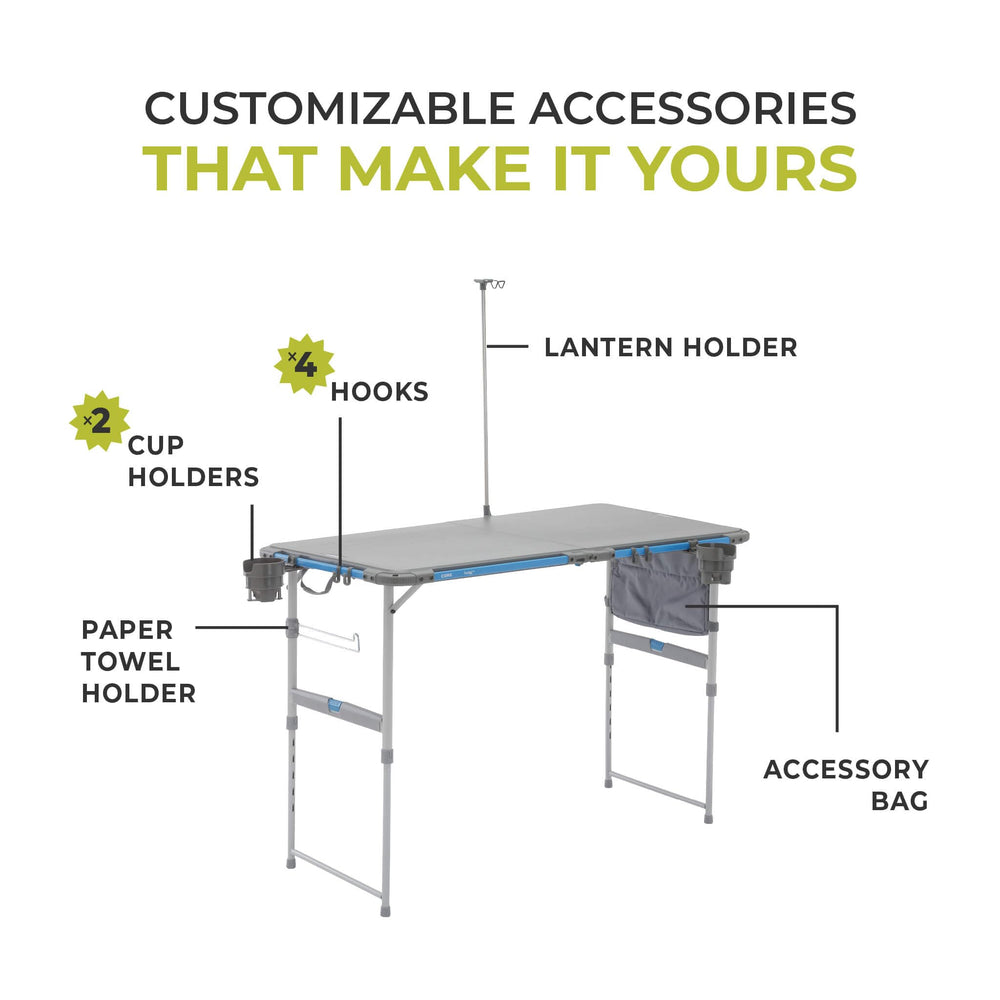 CORE Outdoor Camp Table removable clips and hooks for kitchen accessories