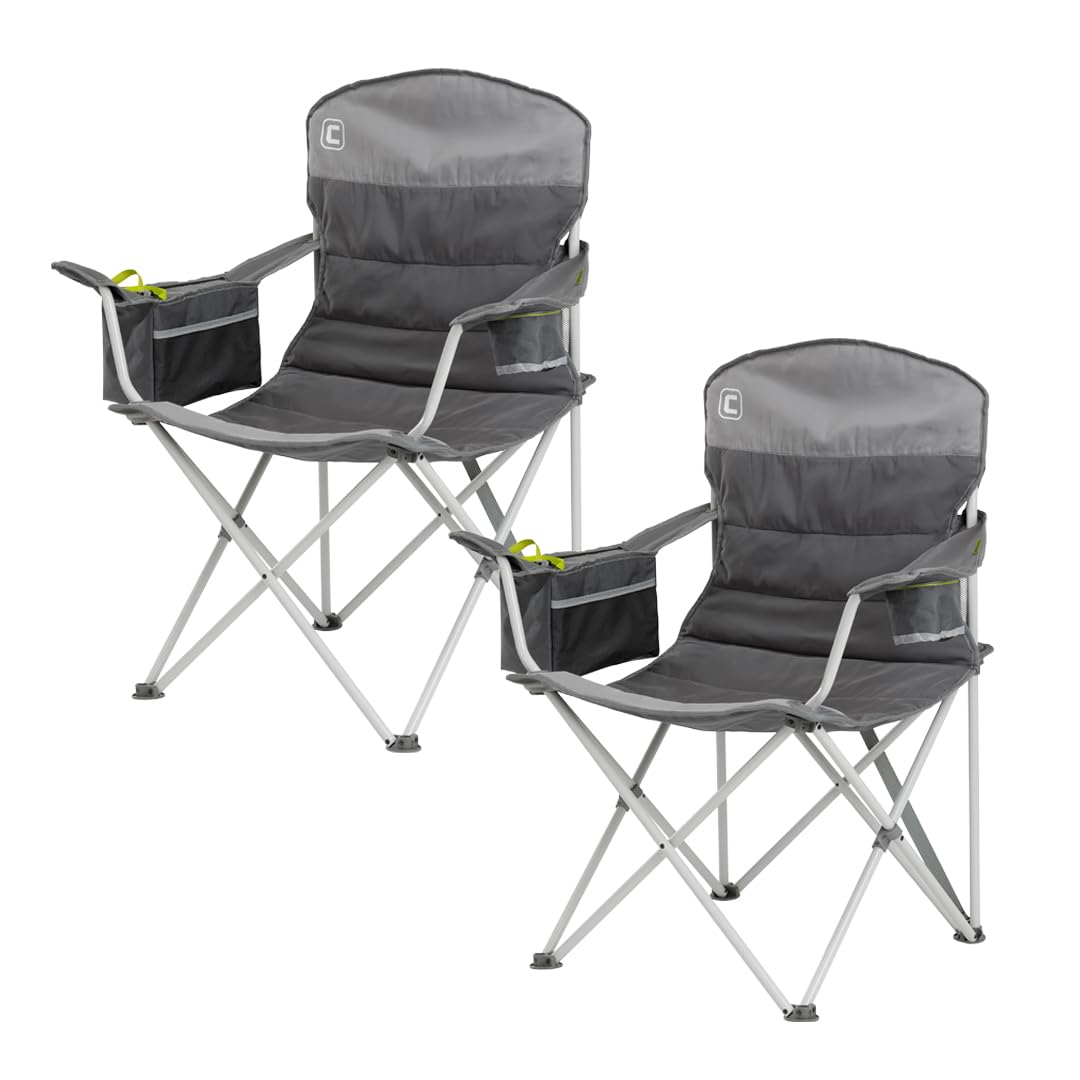 CORE padded quad chair with built-in cooler keeps drinks cold at outdoor events