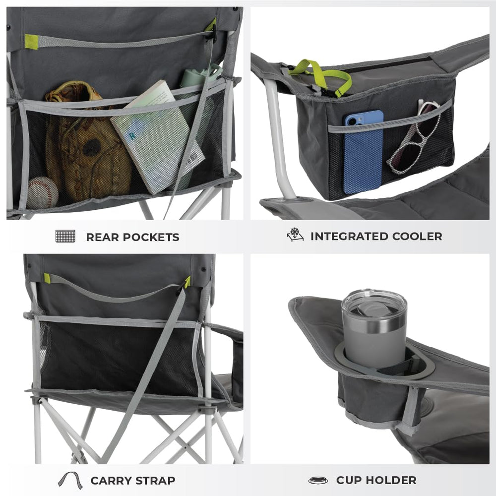 CORE padded quad chair rear pocket storage for valuables while traveling