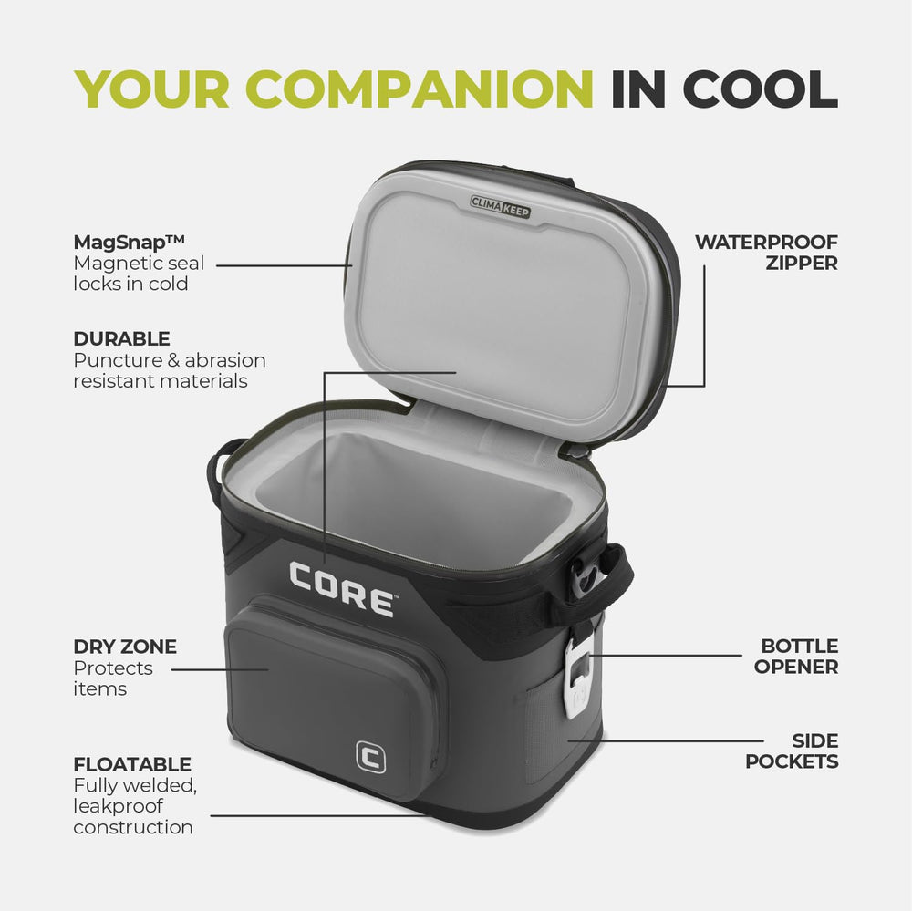 CORE true-stretch side pockets on soft cooler for snacks