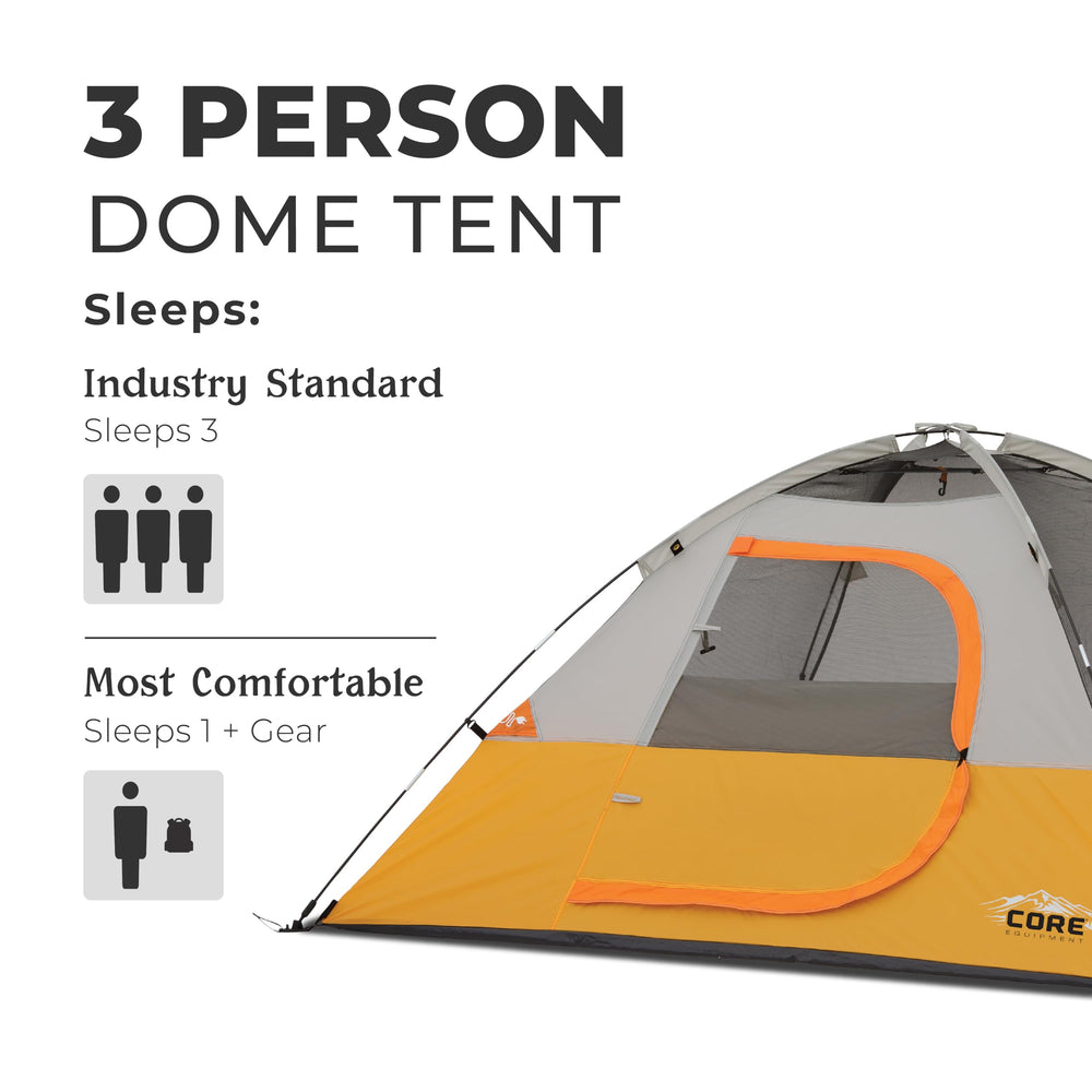 CORE Tent 3 Person interior with gear loft keeps essentials within reach.