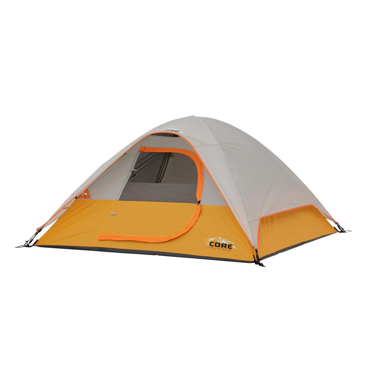 CORE Tent 3 Person ball-and-socket setup illustrates quick, secure camping assembly.