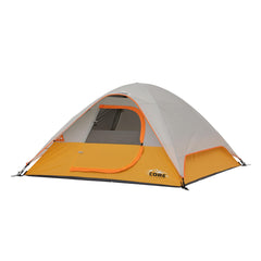CORE Tent 3 Person ball-and-socket setup illustrates quick, secure camping assembly.