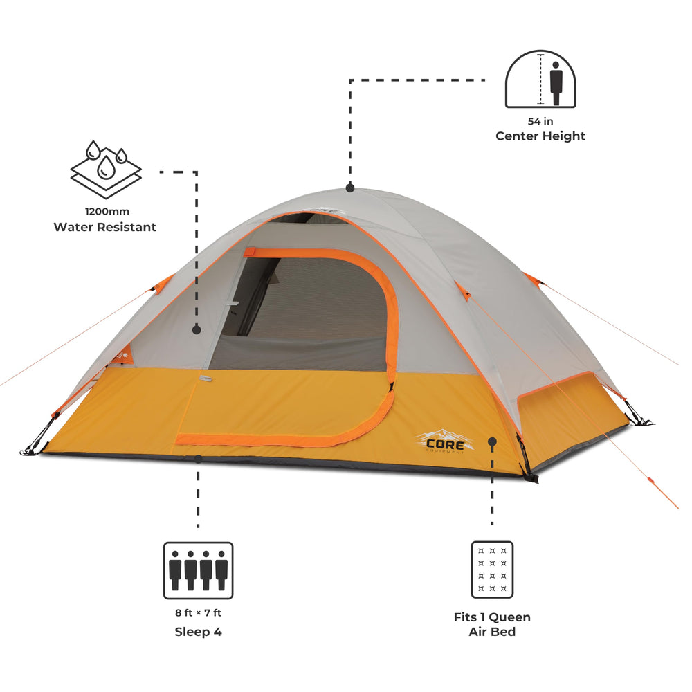 CORE tent 4-person interior organization with pockets and loft keeps essentials handy