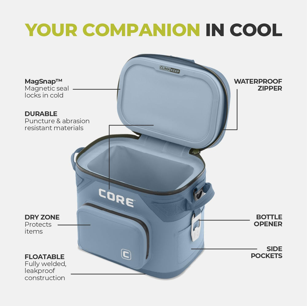 CORE true-stretch side pockets and bottle opener for quick access.