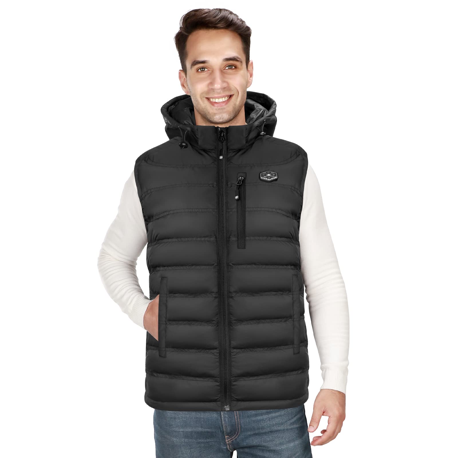 COREEDGE heated vest outer shell offers windproof and water-resistant protection on cold days.