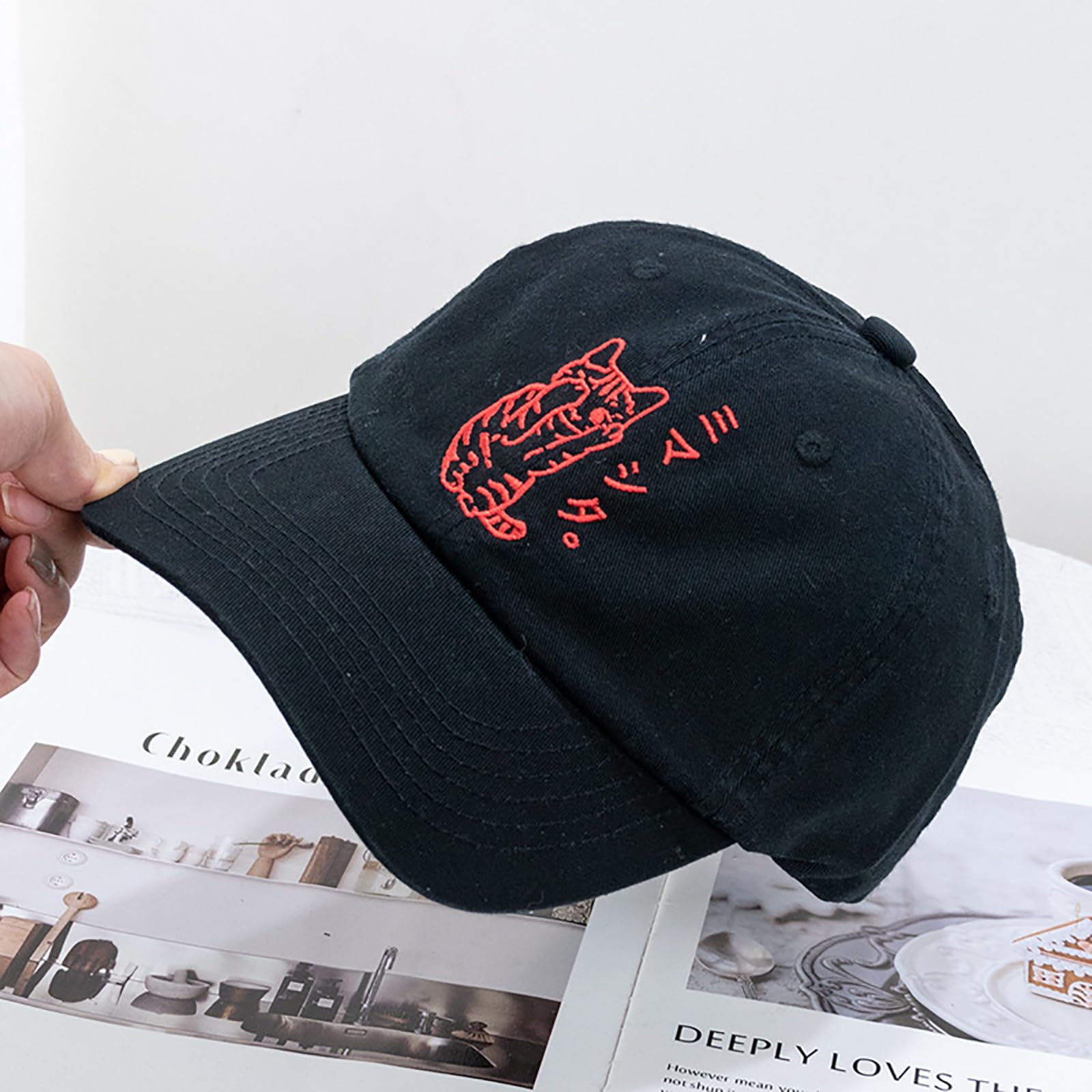 CORIRESHA Cat embroidery dad hat offers breathable comfort for outdoor activities.