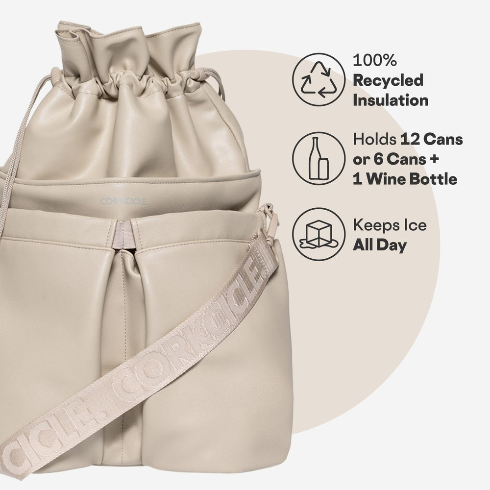 Corkcicle Beverage Bucket Cooler Bag with water-resistant exterior protects drinks on the go.