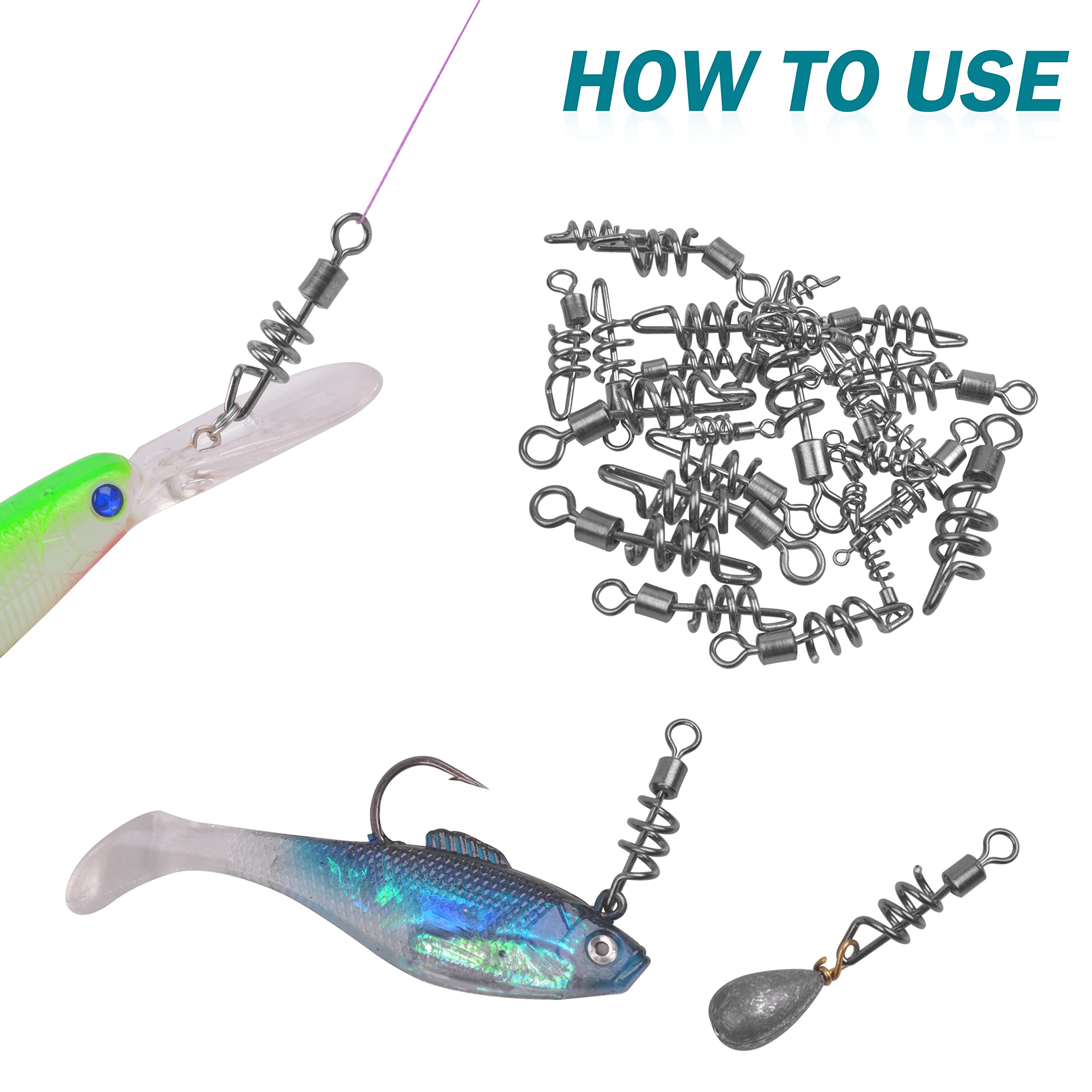 Compact 50-piece corkscrew swivel tackle set