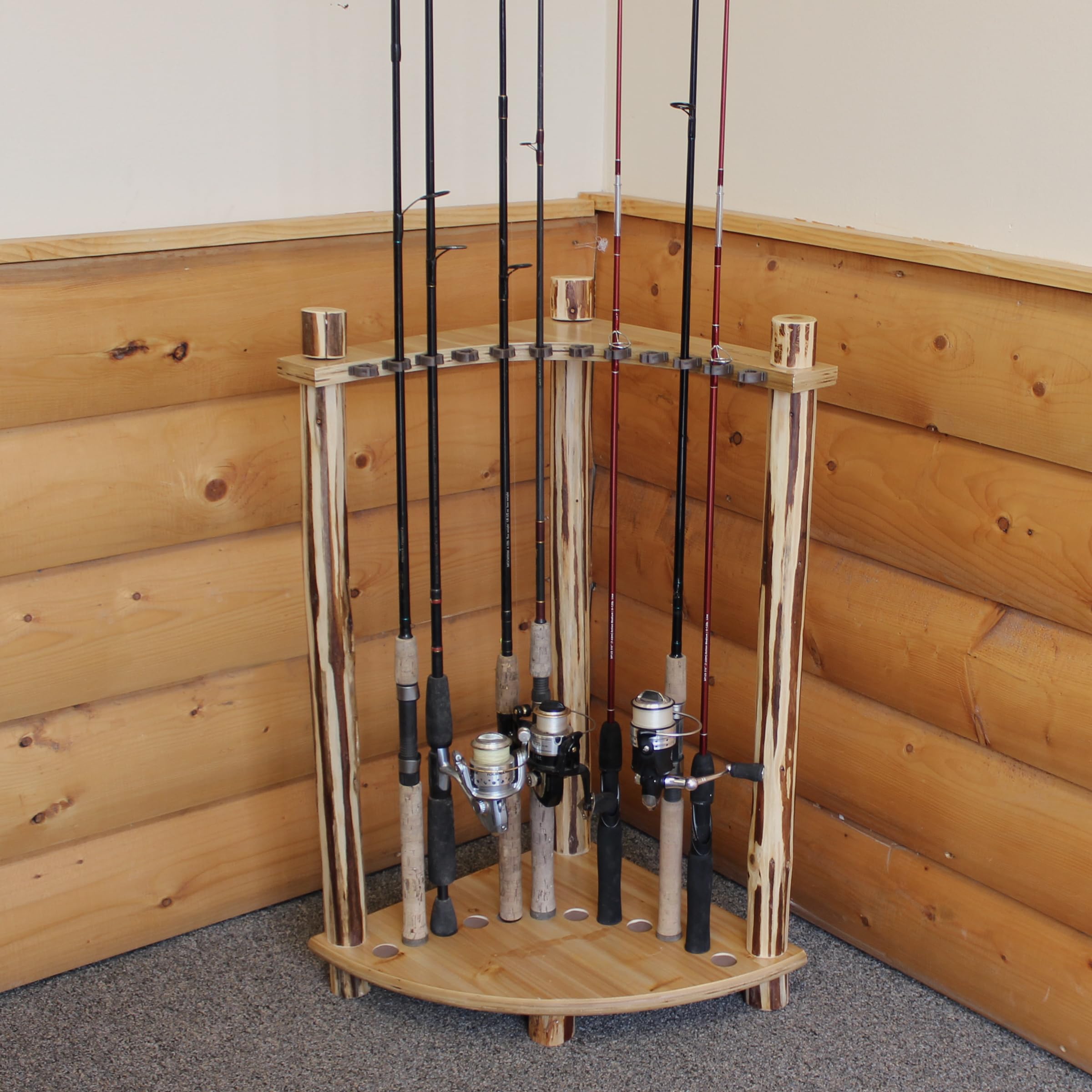 Garage setting featuring Corner Log 12 Fishing Rod Rack
