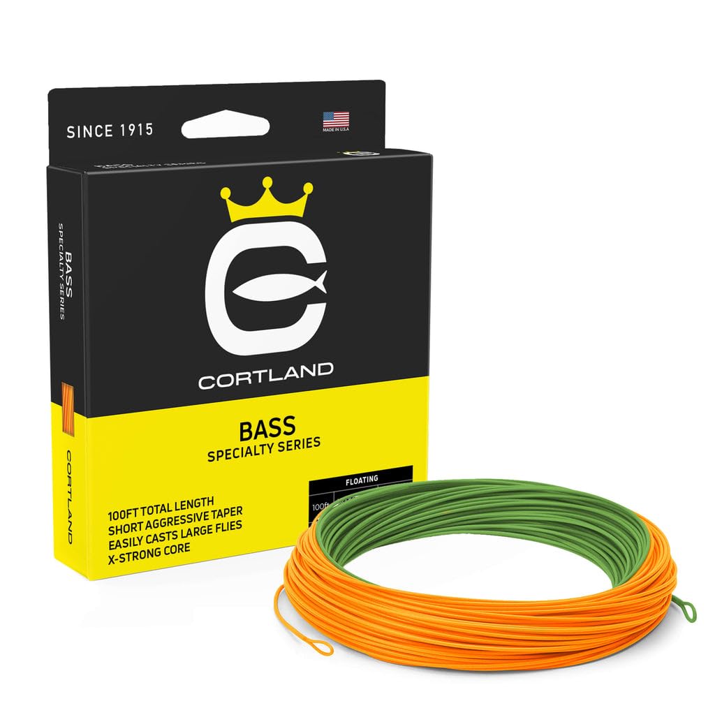 Cortland bass floating fly line 100ft in Lilly Green/Hot Orange for quick bass casts.