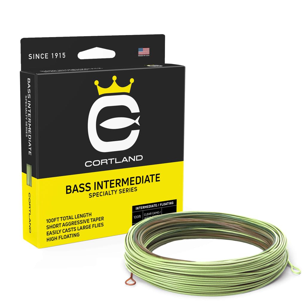 Cortland Bass Intermediate line in clear camo with aqua green finish, ideal for subsurface casting.