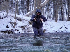 Nymph rig with Cortland Euro Nymph nylon leader material being prepared