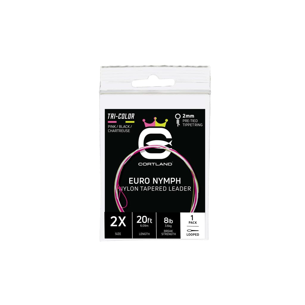 Cortland Euro Nymph Tapered Leader 4X, 1-pack, 4 color options