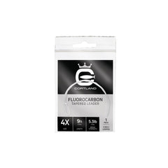Cortland Fluorocarbon Tapered Leader packshot shows near-invisible line for freshwater setups