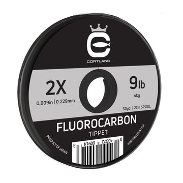 Cortland Fluorocarbon Tippet 30yd, 2X-9lb, ideal for stealthy trout presentations.