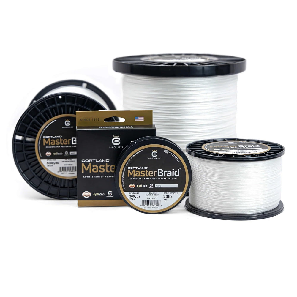 Cortland Master Braid white spool offers strong, low-stretch performance for precise hooksets and longer casts.