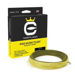 Cortland Pike Musky Float Line olive-yellow spool improves visibility for pike fishing.