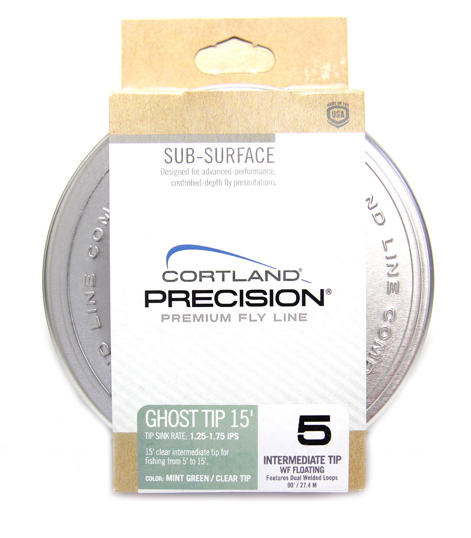 Cortland Precision Sub-Surface Ghost Tip 15' fly line with clear tip and mint green color